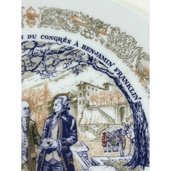 Henri D’Arceau Limoges Vintage Plate 1977 Lafayette Benjamin Franklin Message Fr - Picture 5 of 14
